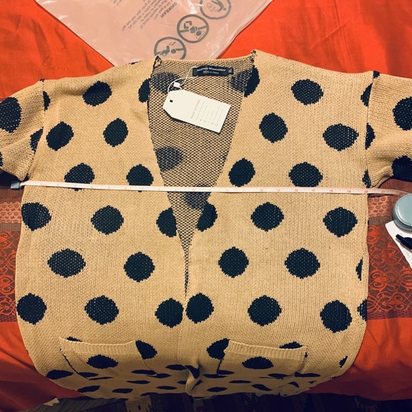 KHAKI & POLKA DOT POCKET OPEN CARDIGAN - Picture 3 of 4